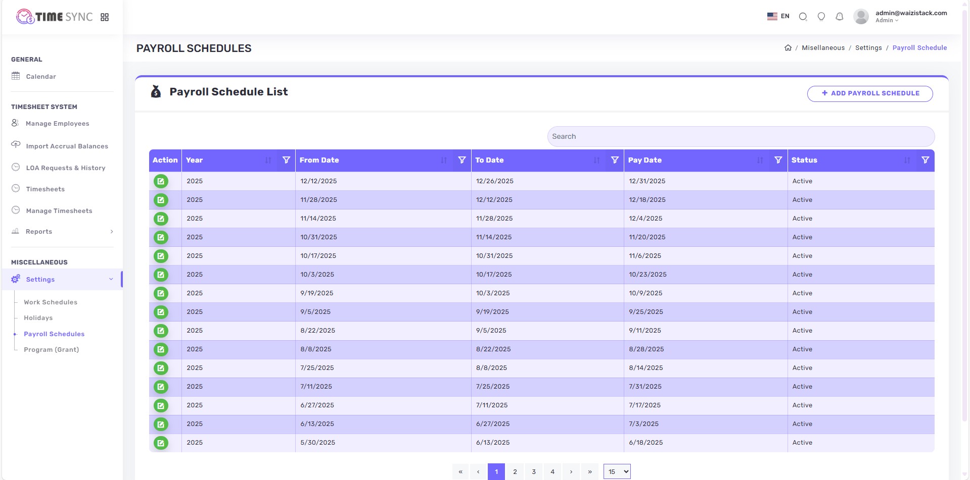 payroll schedules